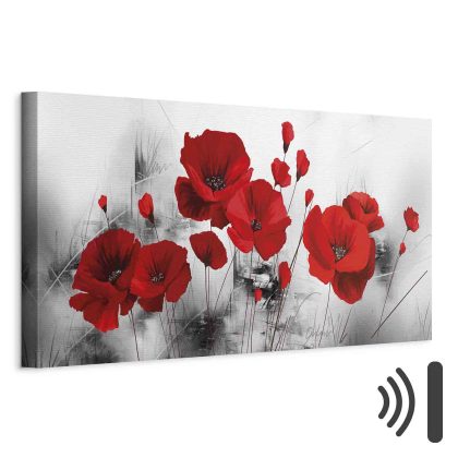 Wide Canvas Print Red Poppies in an Elegant Contrast