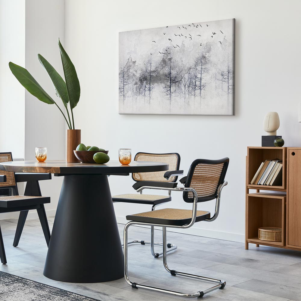 Canvas Print Misty Forest with Birds in Grey Tones - Image 3