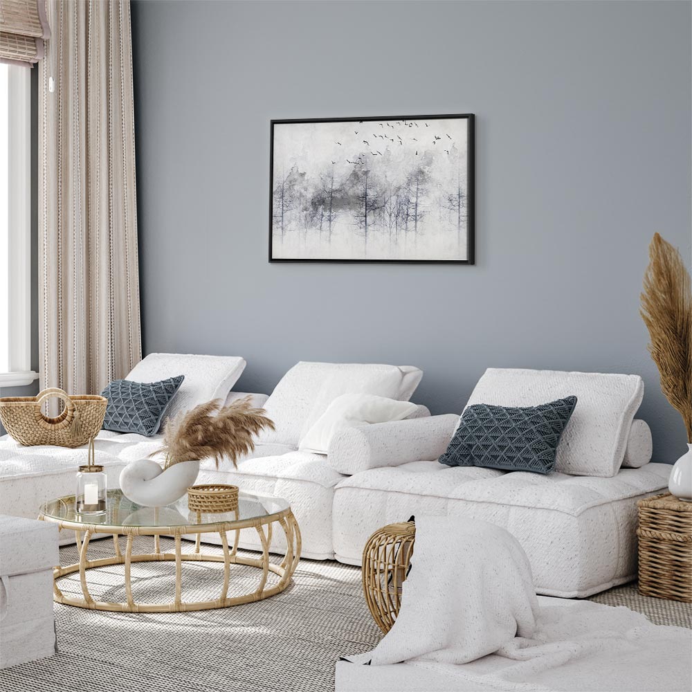 Canvas Print Misty Forest with Birds in Grey Tones - Image 16