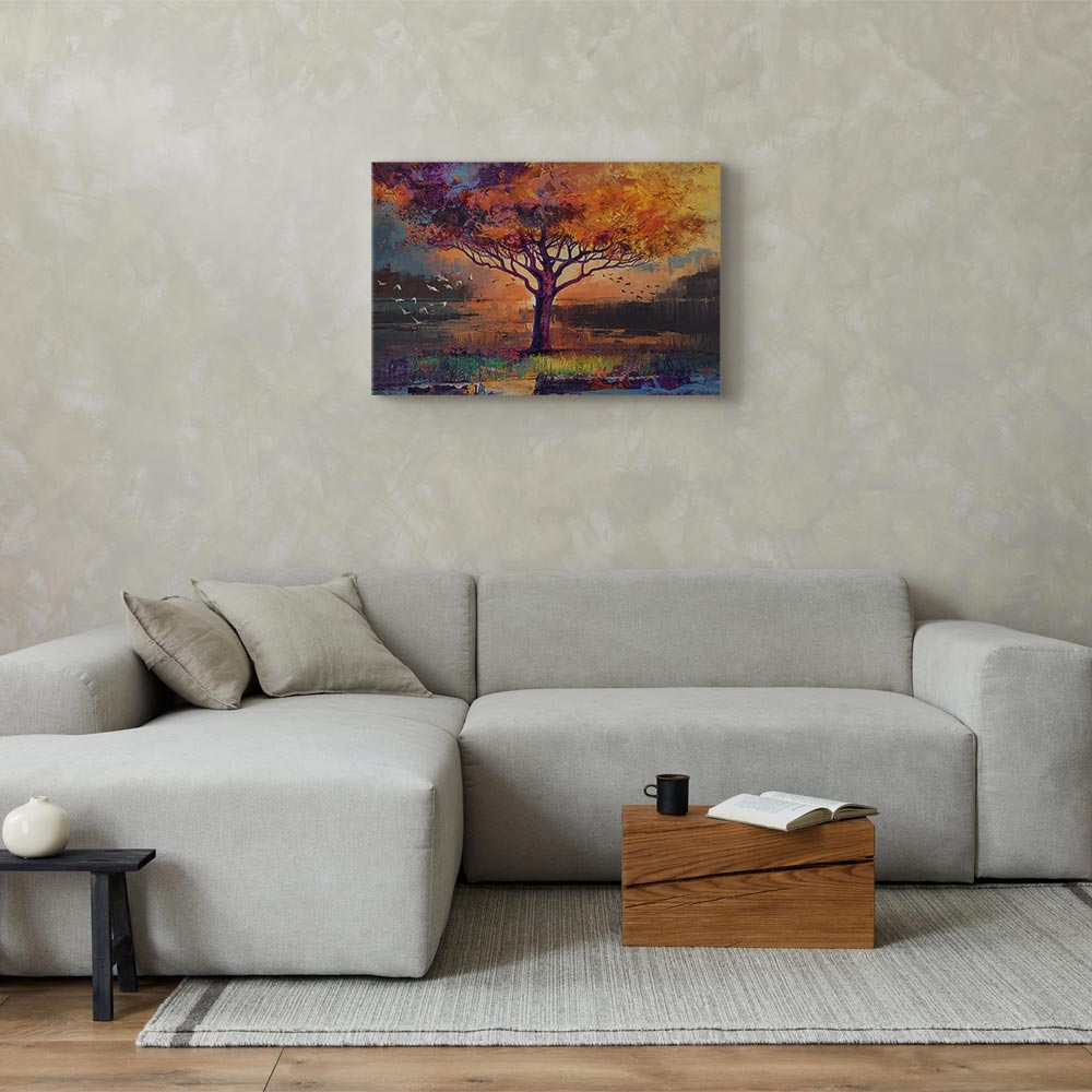 Canvas Print Tree with a Golden Crown by the Water - Image 3