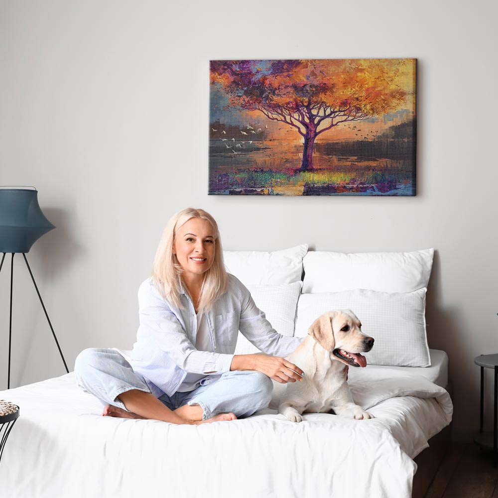 Canvas Print Tree with a Golden Crown by the Water - Image 4