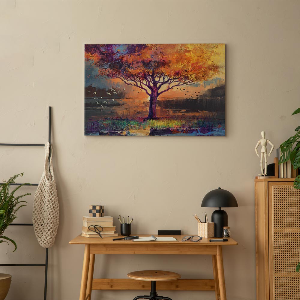 Canvas Print Tree with a Golden Crown by the Water - Image 5