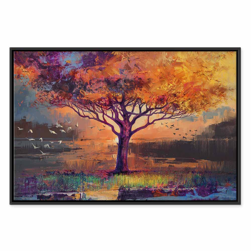 Canvas Print Tree with a Golden Crown by the Water - Image 15