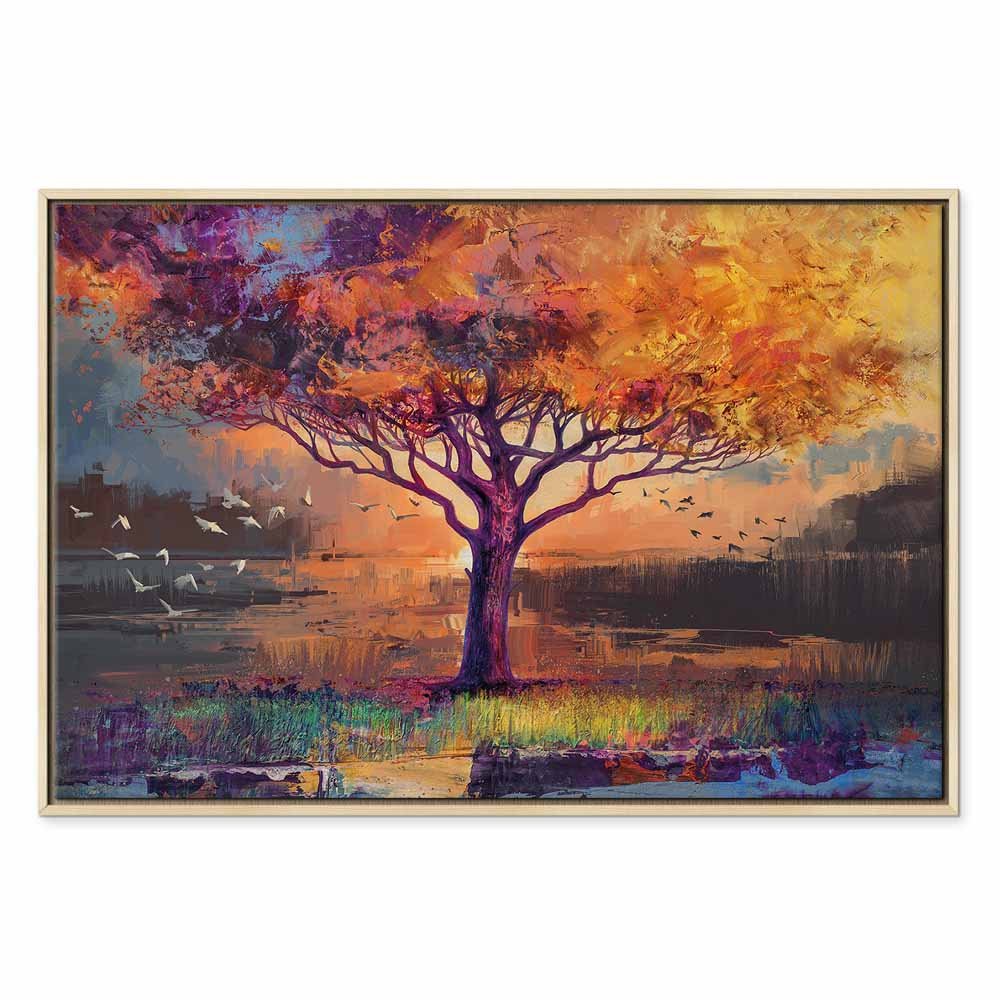 Canvas Print Tree with a Golden Crown by the Water - Image 21