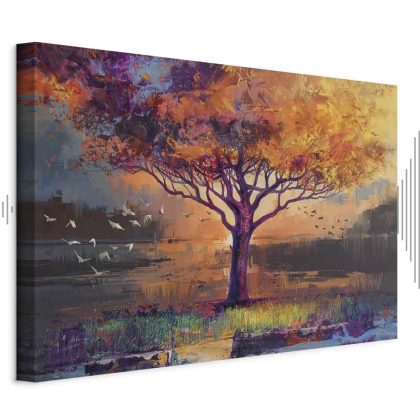 Canvas Print Tree with a Golden Crown by the Water
