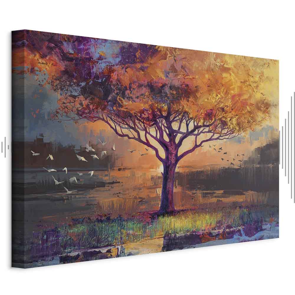 Canvas Print Tree with a Golden Crown by the Water