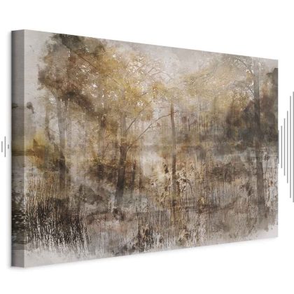 Canvas Print Misty Forest in Beige and Brown