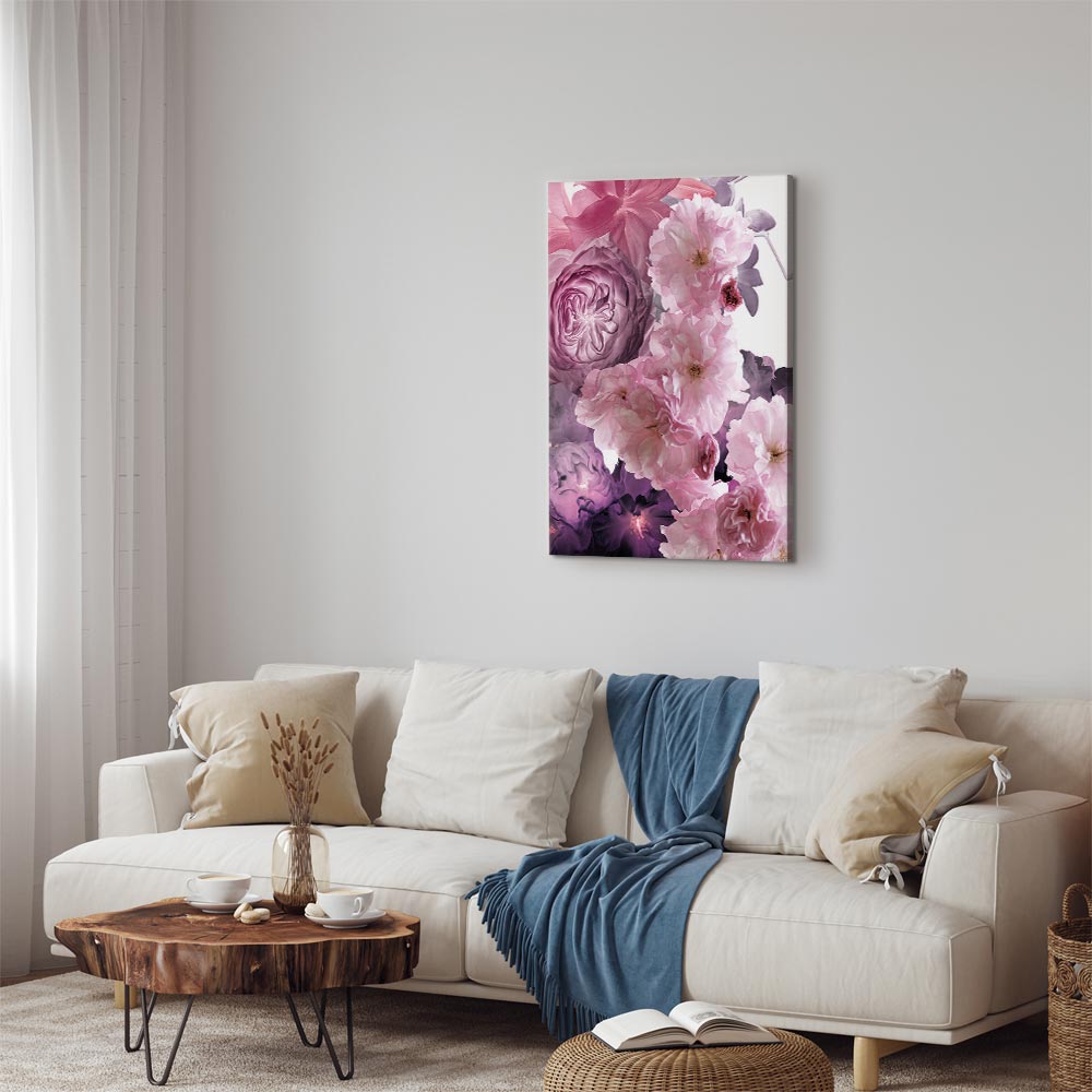 Leinwandbild Pastellkomposition mit rosa Blumen – Bild 3