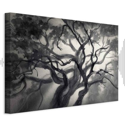 Canvas print mysterious tree in grey tones