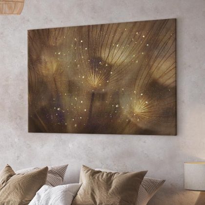 Goldene Pusteblumen im braunen Nebel. Leinwandbild
