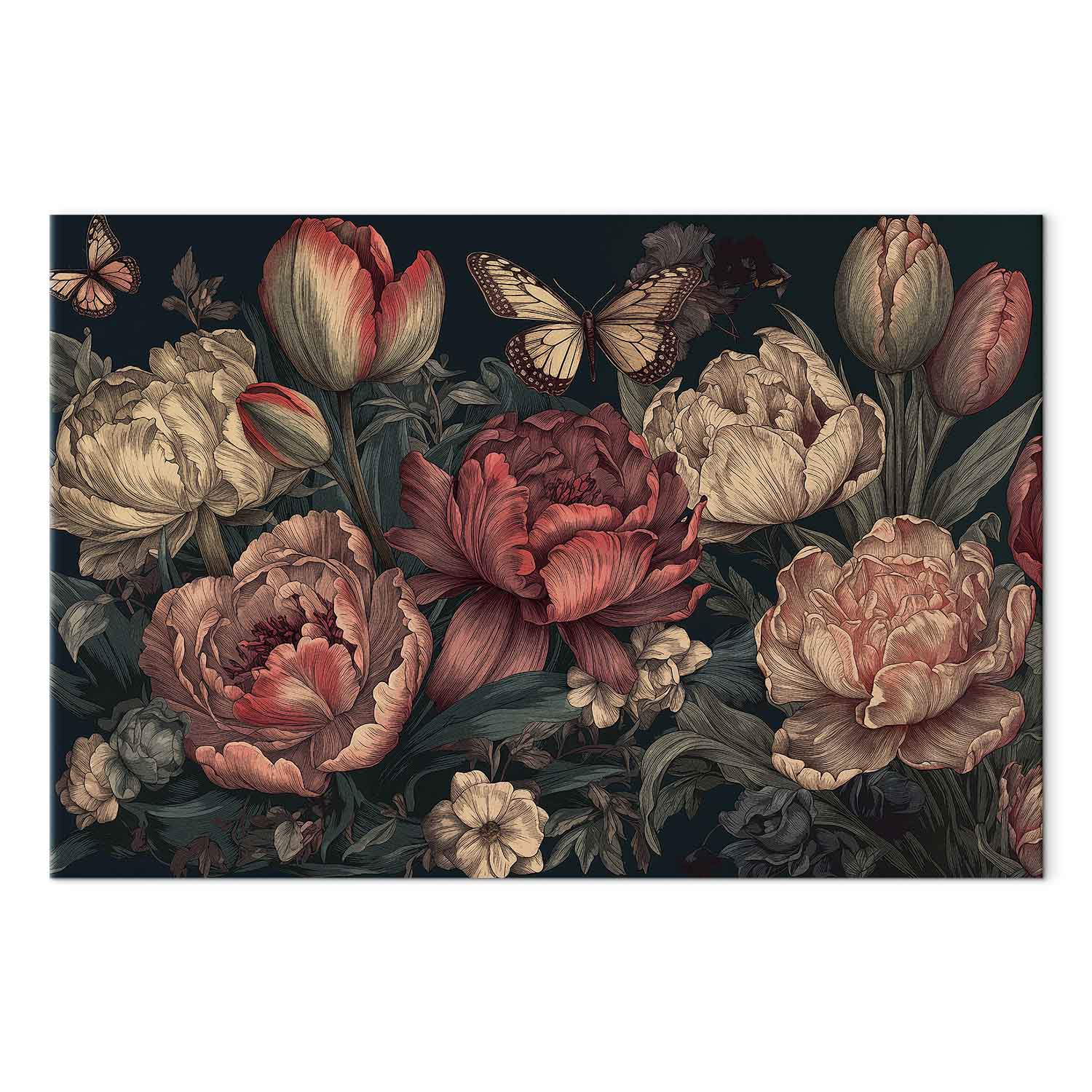 Canvas Print Floral Garden with Butterflies