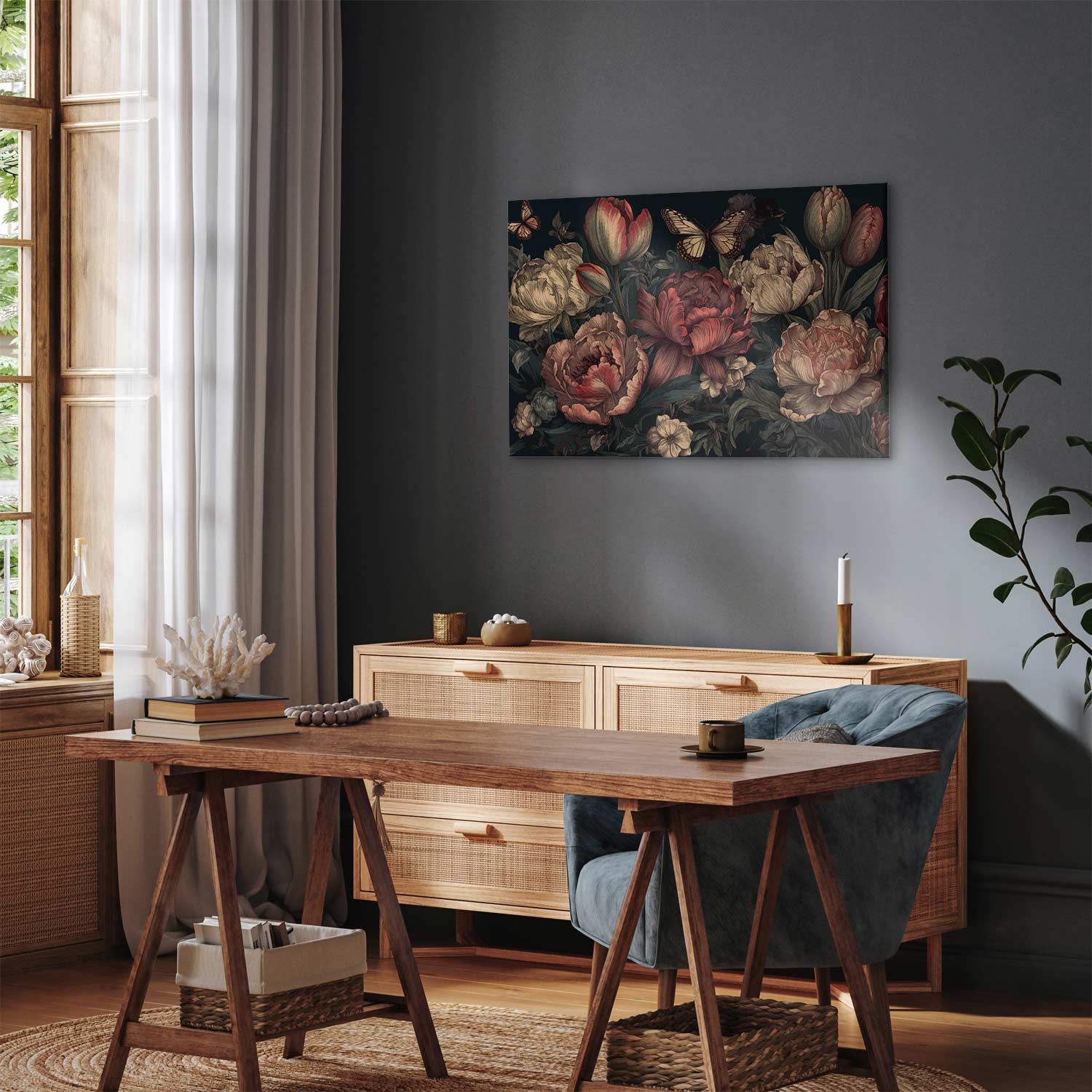 Canvas Print Floral Garden with Butterflies - Image 4