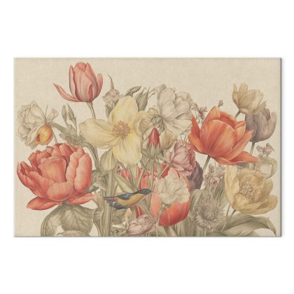Leinwandbild Vintage Blumen mit Vogel