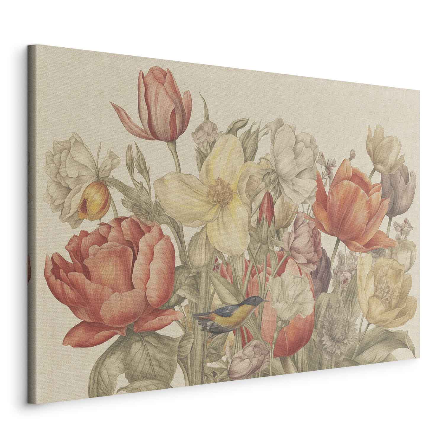 Leinwandbild Vintage Blumen mit Vogel – Bild 7
