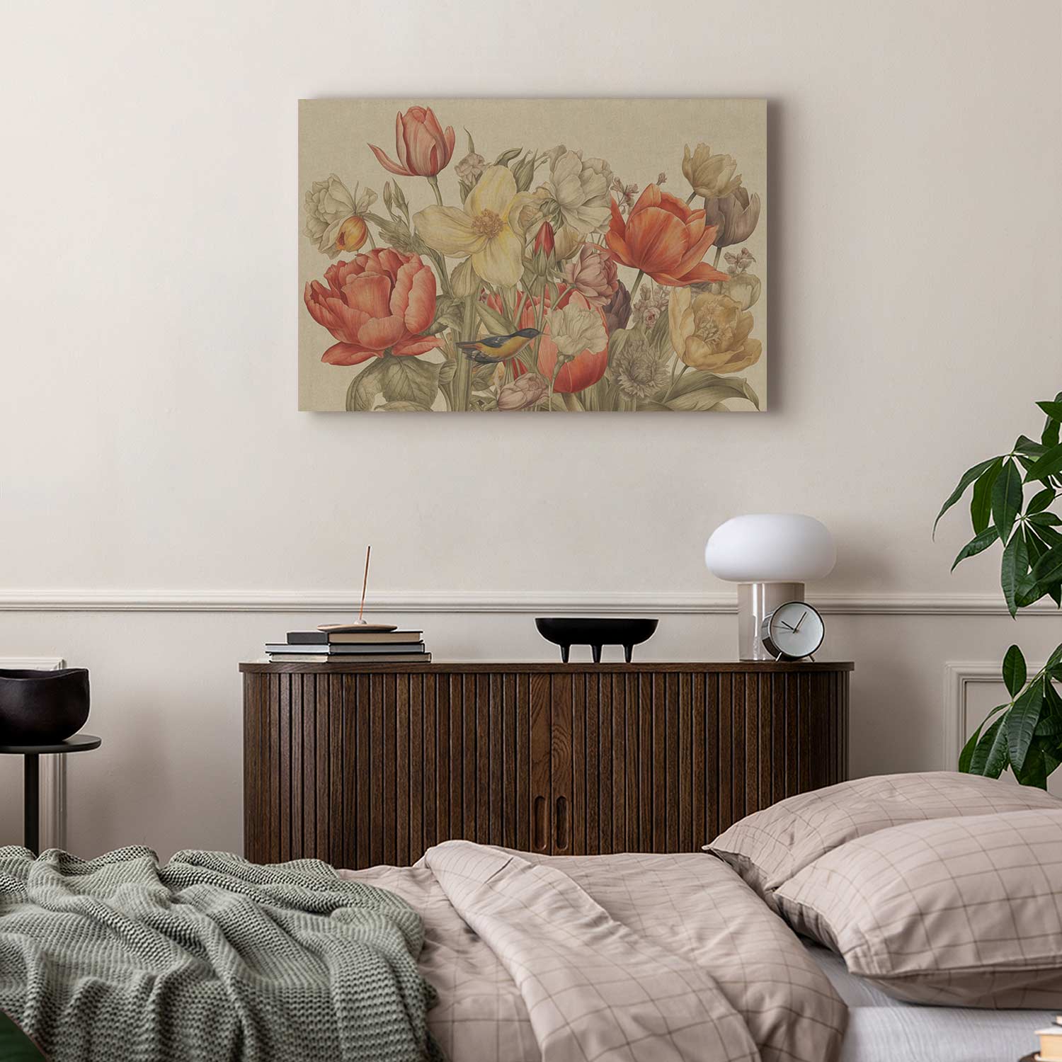 Leinwandbild Vintage Blumen mit Vogel – Bild 3