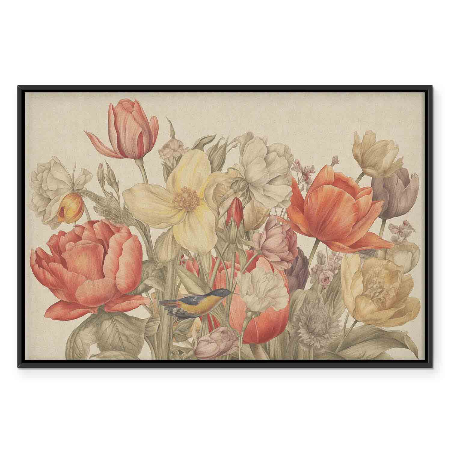 Leinwandbild Vintage Blumen mit Vogel – Bild 11