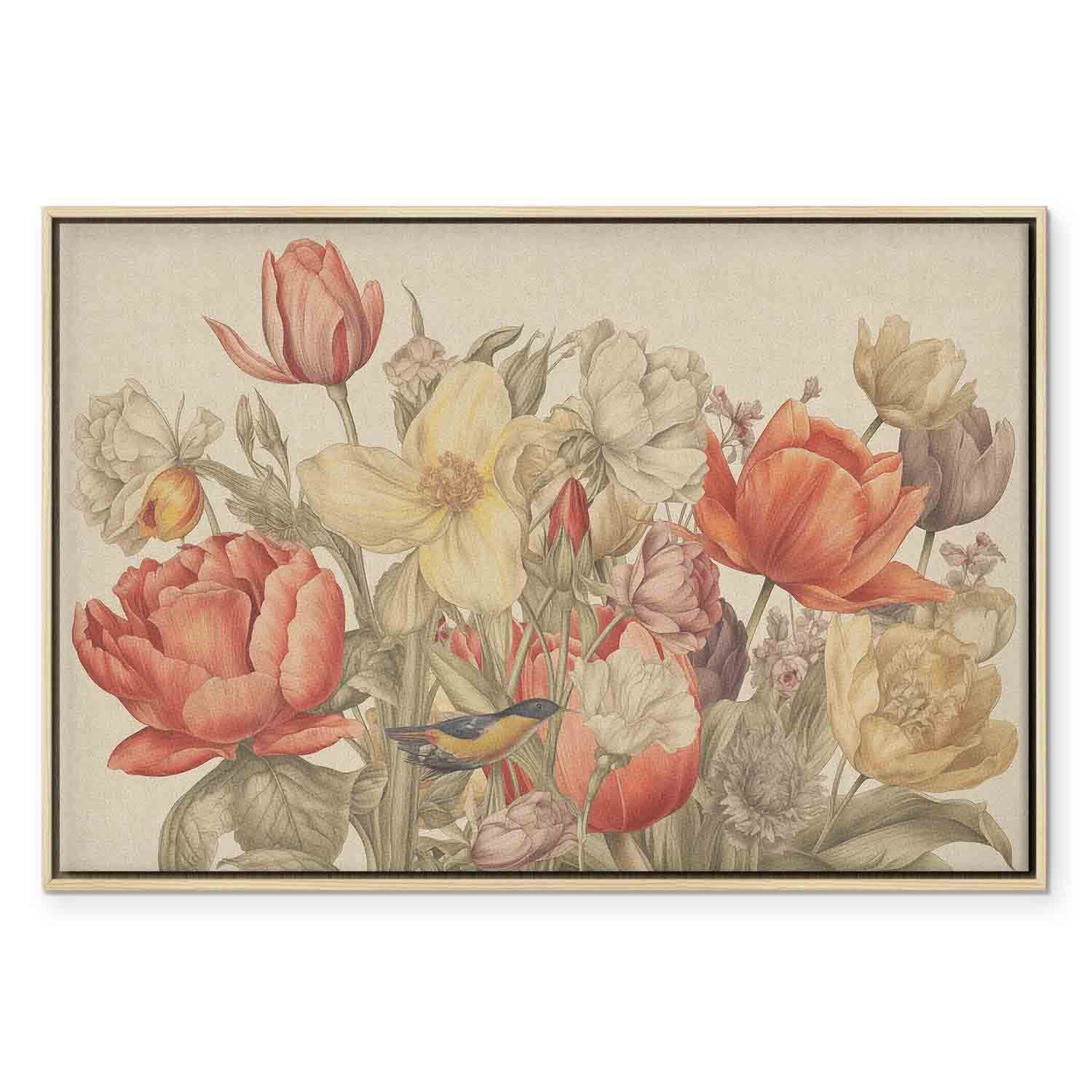 Leinwandbild Vintage Blumen mit Vogel – Bild 17