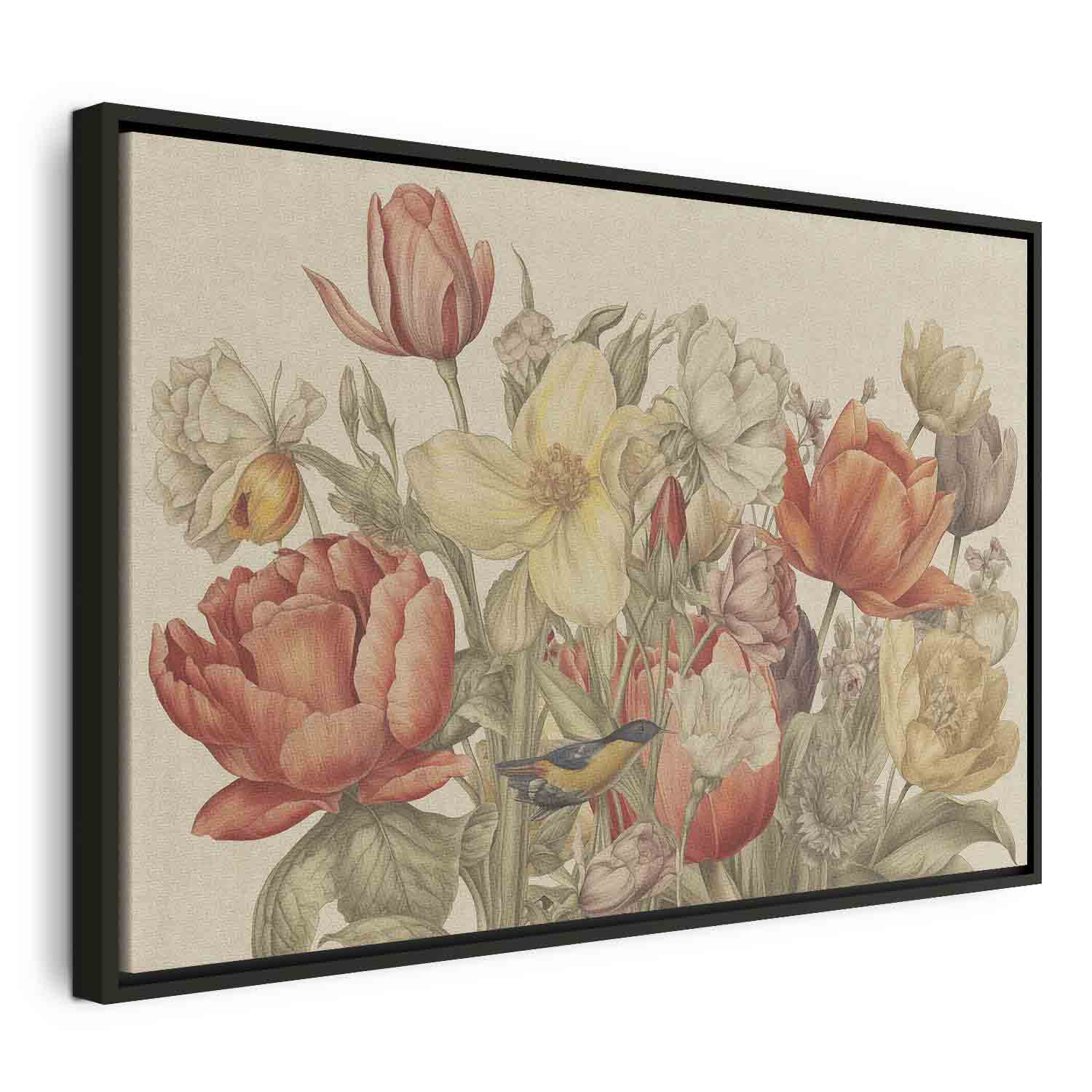 Leinwandbild Vintage Blumen mit Vogel – Bild 10