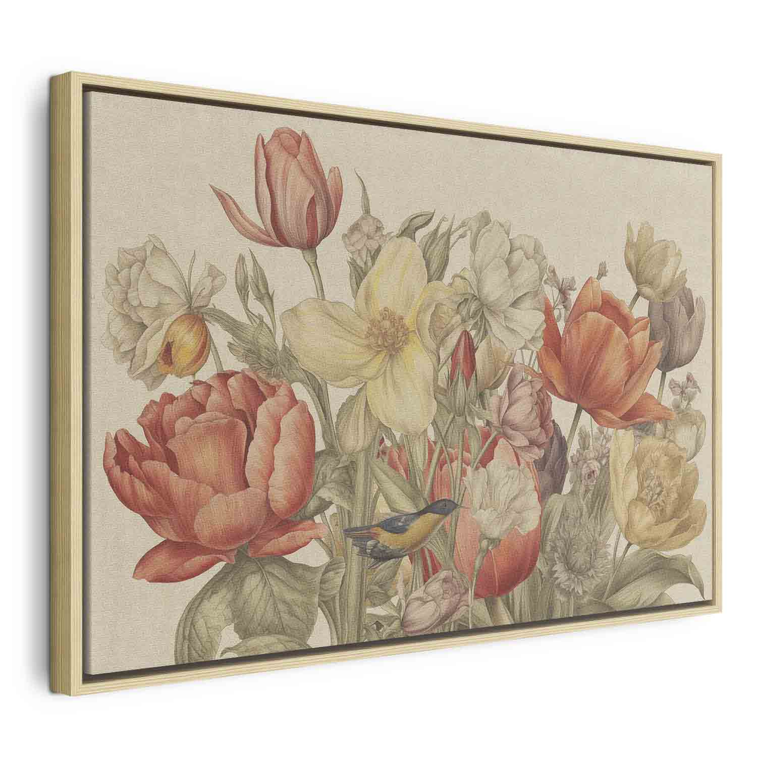 Leinwandbild Vintage Blumen mit Vogel – Bild 16