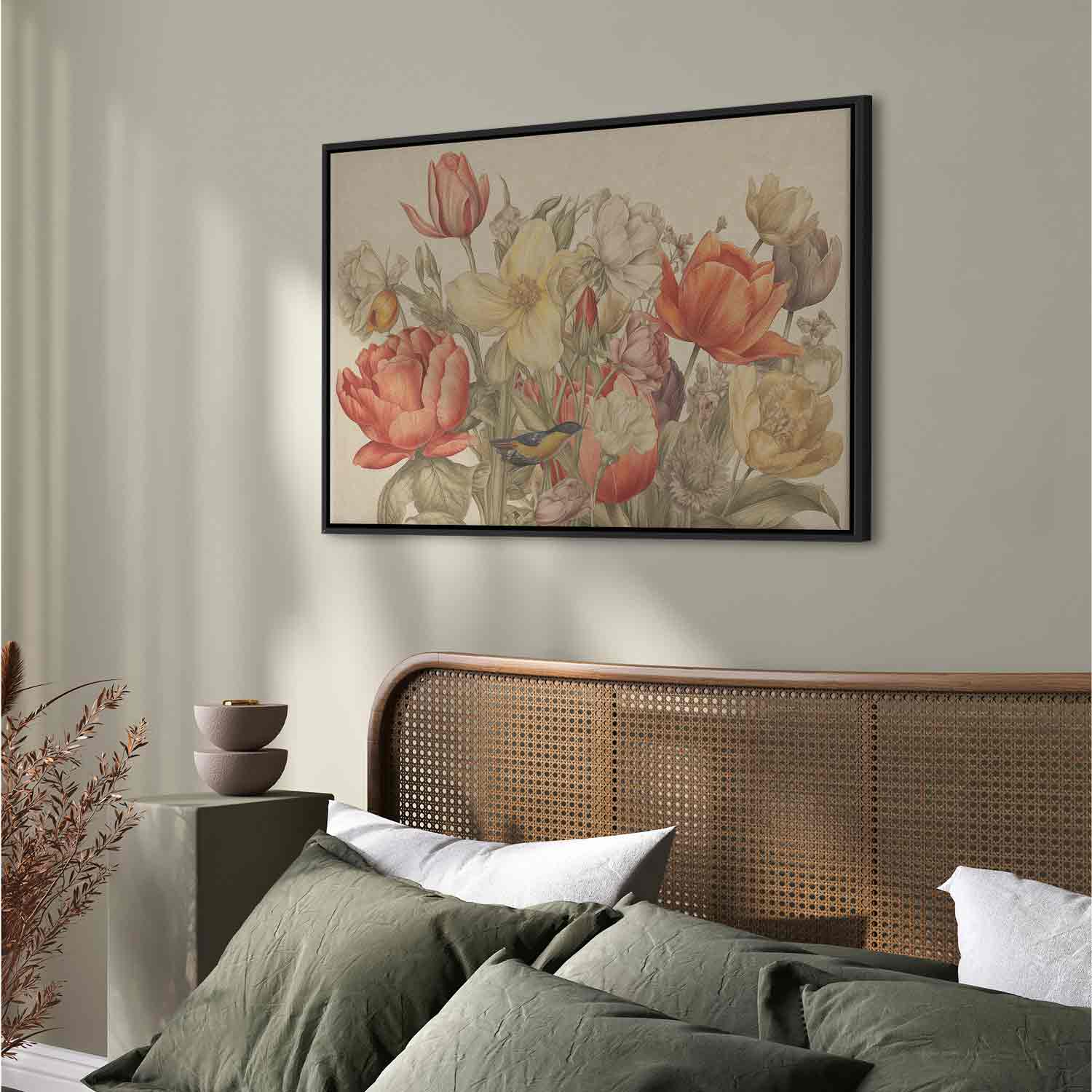 Leinwandbild Vintage Blumen mit Vogel – Bild 13