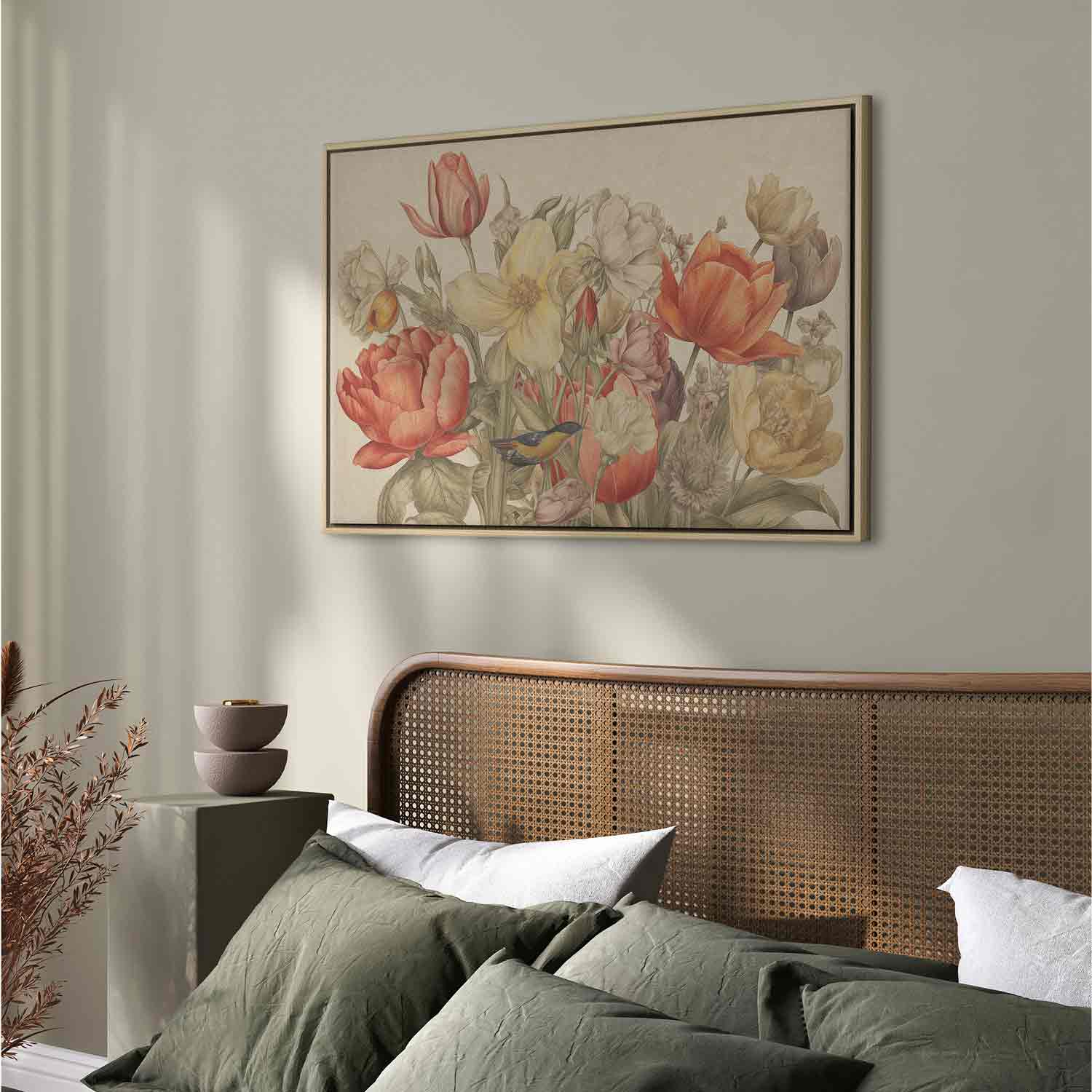 Leinwandbild Vintage Blumen mit Vogel – Bild 19