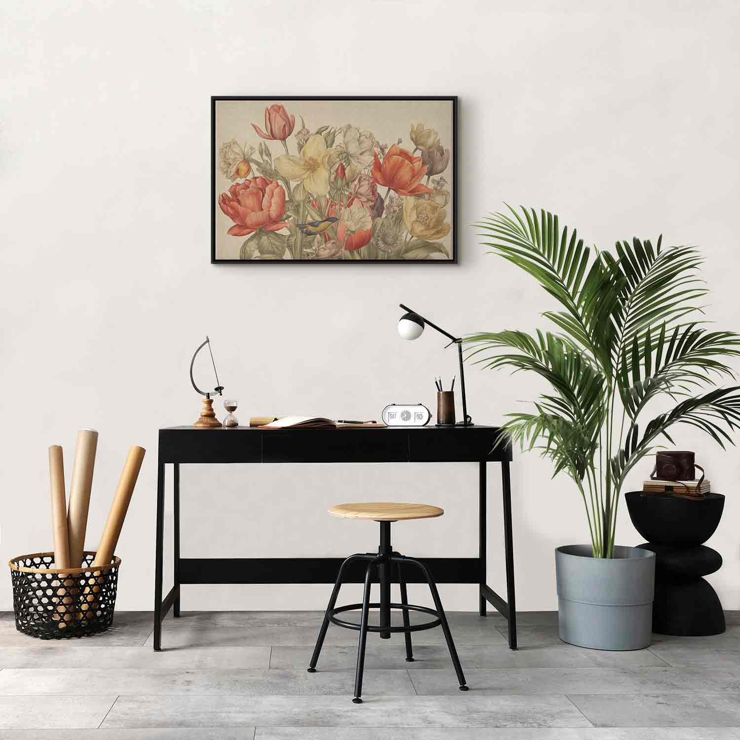 Leinwandbild Vintage Blumen mit Vogel – Bild 14