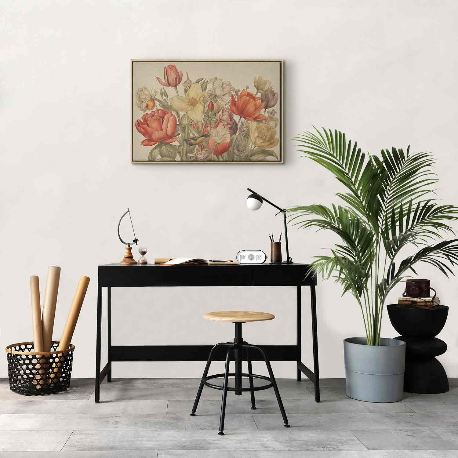 Leinwandbild Vintage Blumen mit Vogel – Bild 20