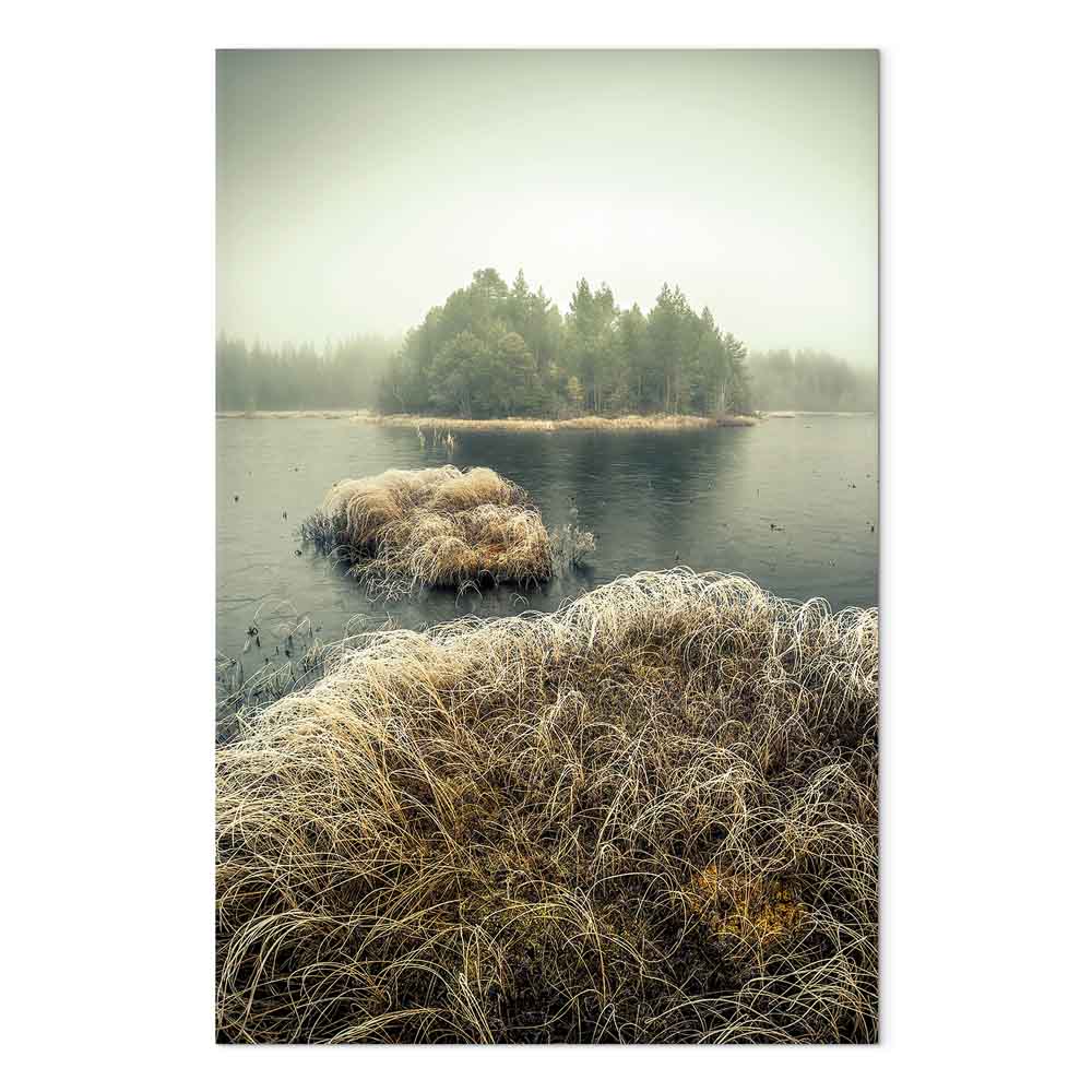 Canvas Print Misty Island on a Calm Lake - Image 2