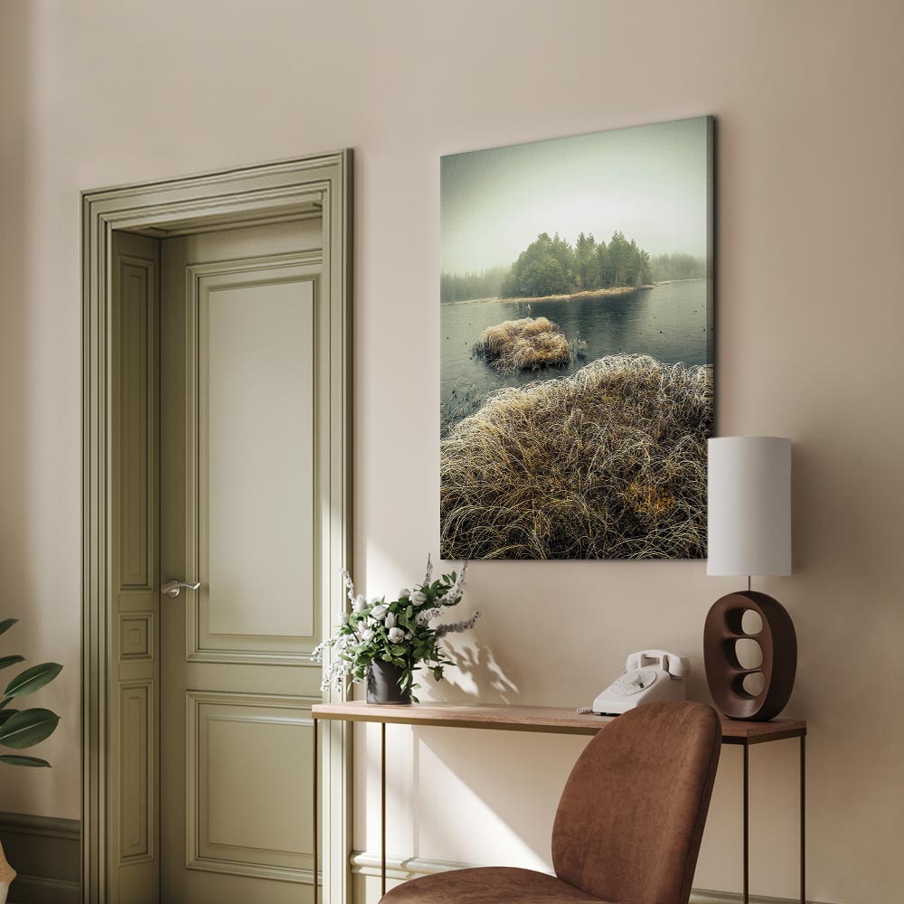 Canvas Print Misty Island on a Calm Lake - Image 3