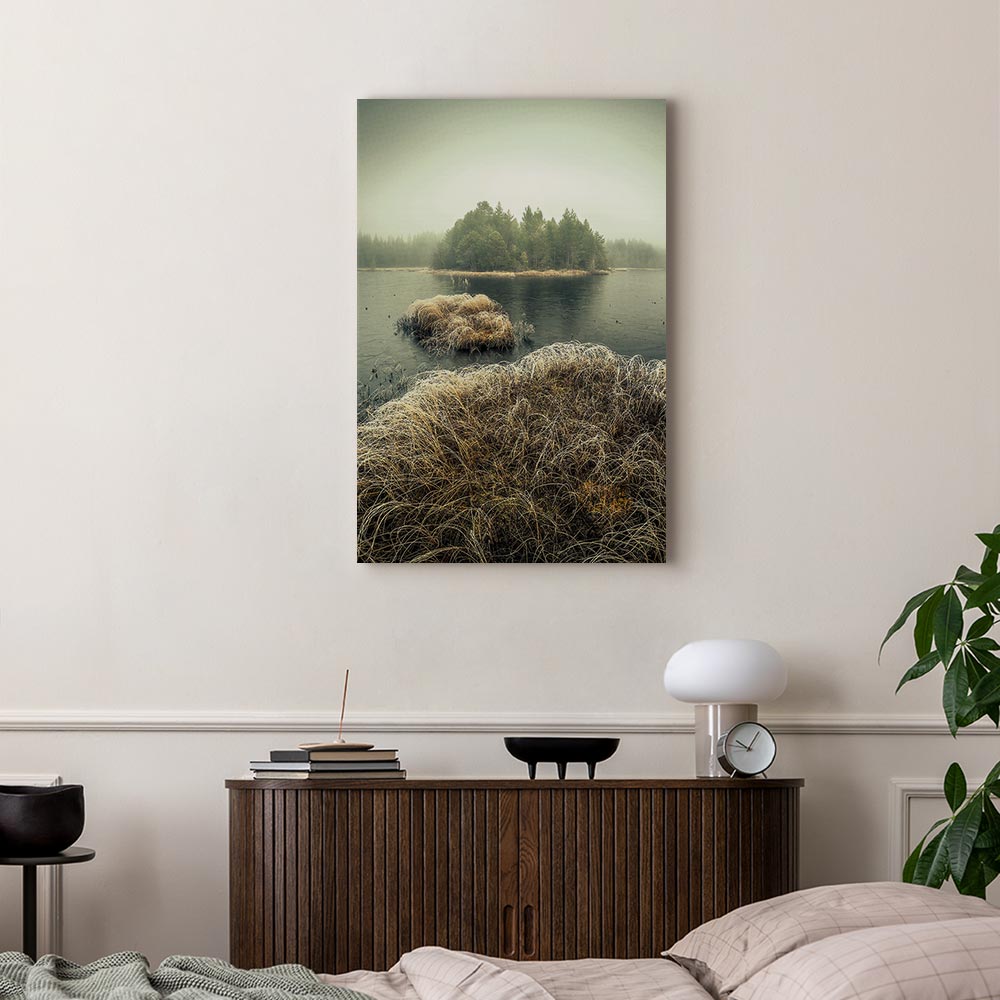 Canvas Print Misty Island on a Calm Lake - Image 4