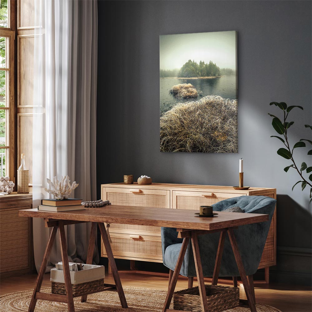 Canvas Print Misty Island on a Calm Lake - Image 5