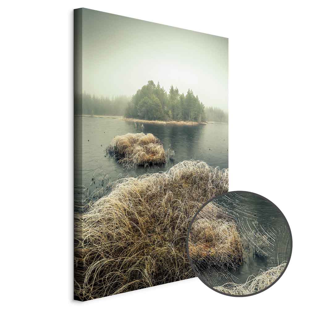 Canvas Print Misty Island on a Calm Lake - Image 9