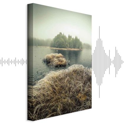 Canvas Print Misty Island on a Calm Lake