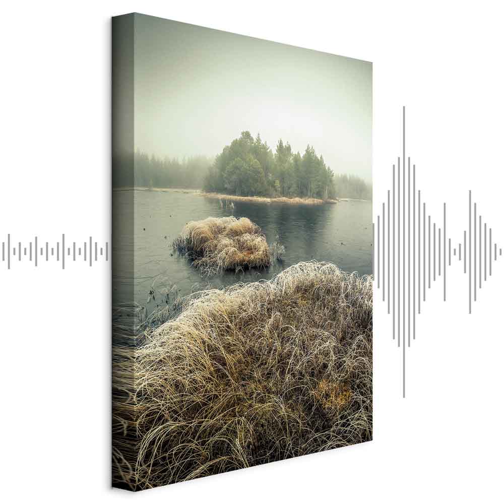 Canvas Print Misty Island on a Calm Lake