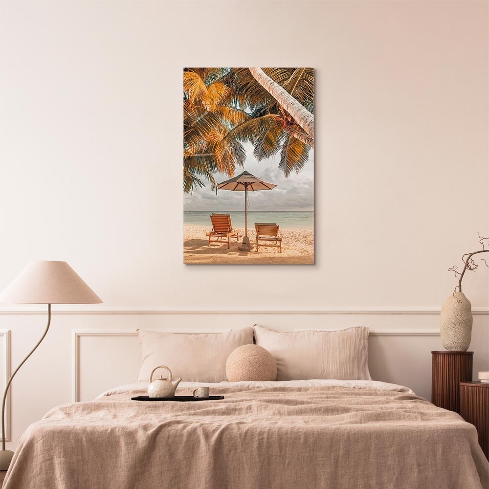 Canvas Print Sun Loungers under Palm Trees by the Sea - Image 4