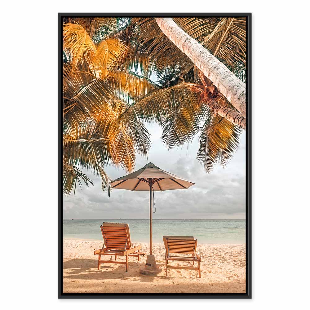 Canvas Print Sun Loungers under Palm Trees by the Sea - Image 15
