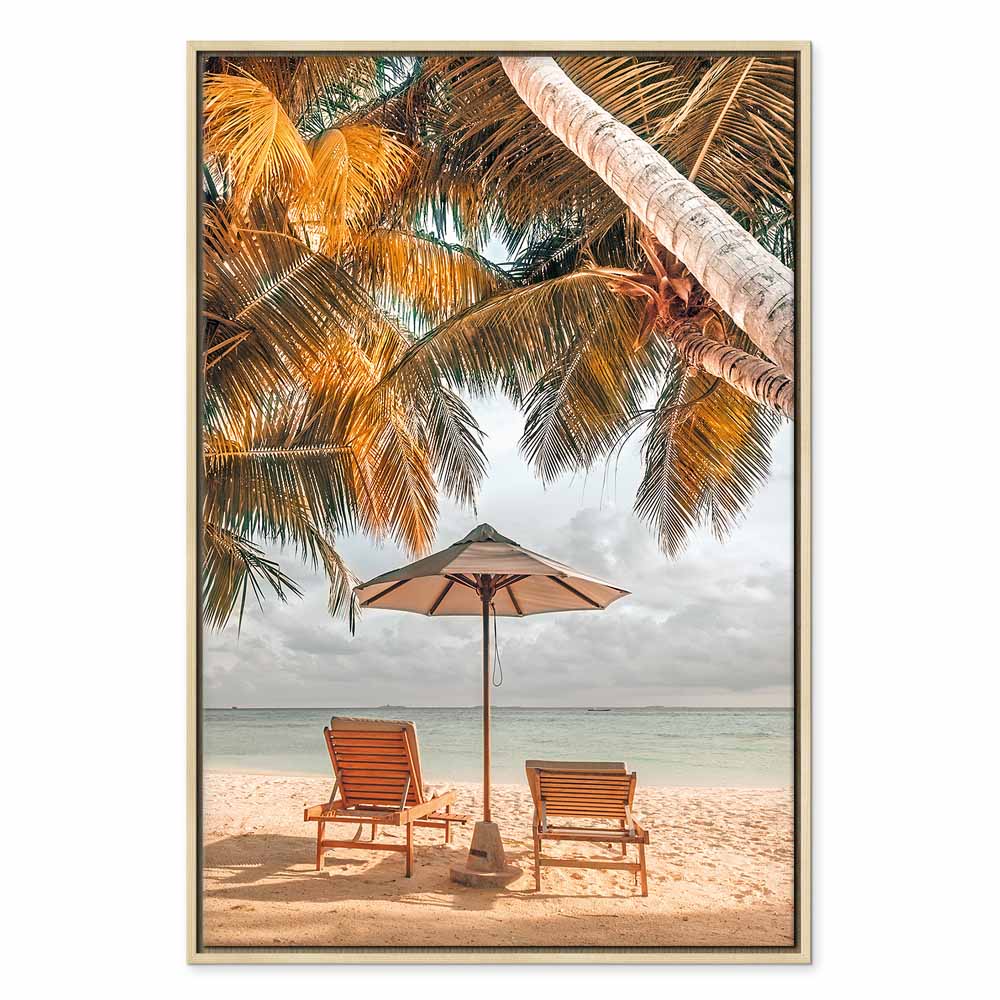 Canvas Print Sun Loungers under Palm Trees by the Sea - Image 21