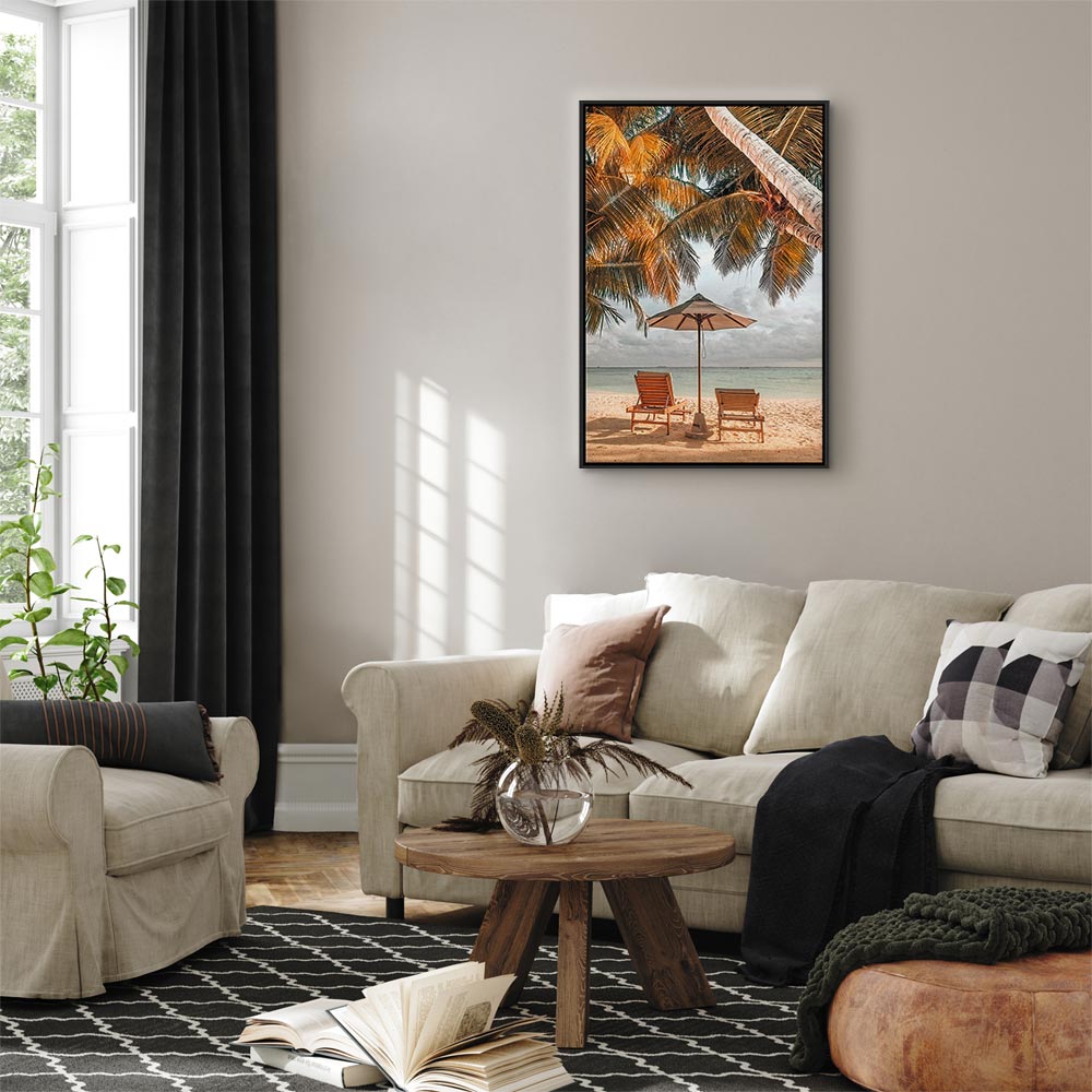 Canvas Print Sun Loungers under Palm Trees by the Sea - Image 16