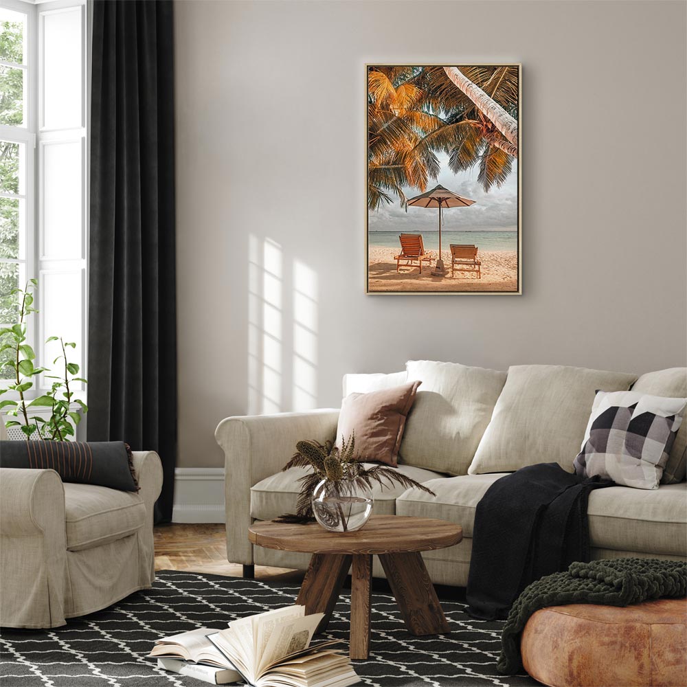 Canvas Print Sun Loungers under Palm Trees by the Sea - Image 22