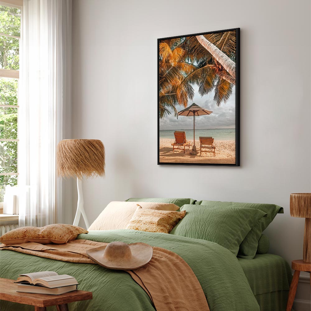 Canvas Print Sun Loungers under Palm Trees by the Sea - Image 17