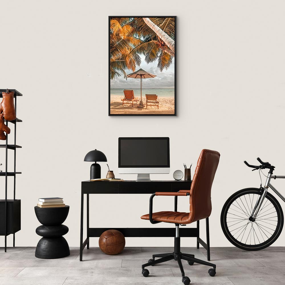 Canvas Print Sun Loungers under Palm Trees by the Sea - Image 18