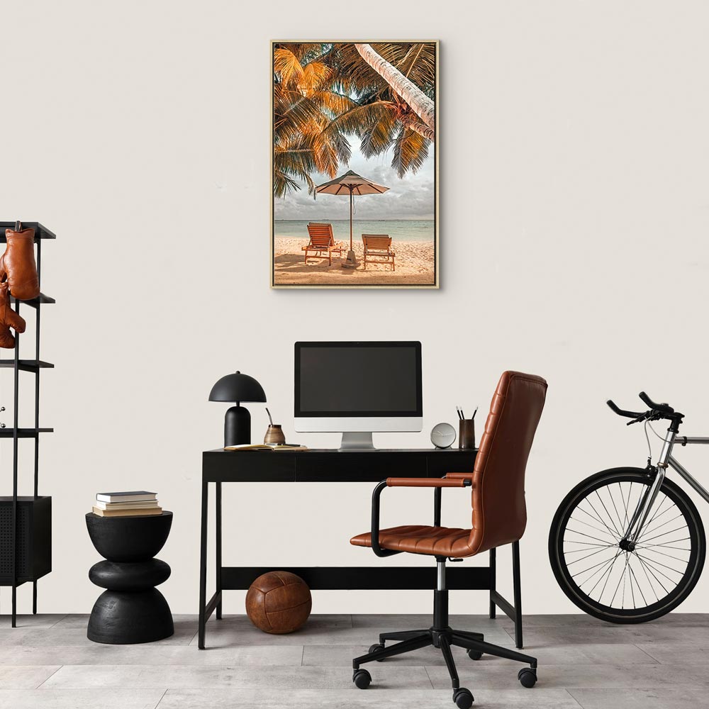 Canvas Print Sun Loungers under Palm Trees by the Sea - Image 24