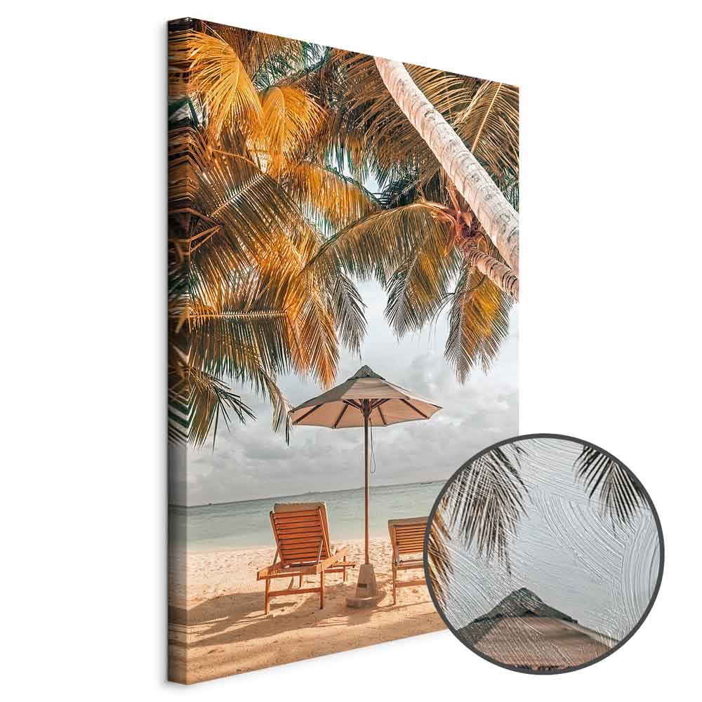 Canvas Print Sun Loungers under Palm Trees by the Sea - Image 9