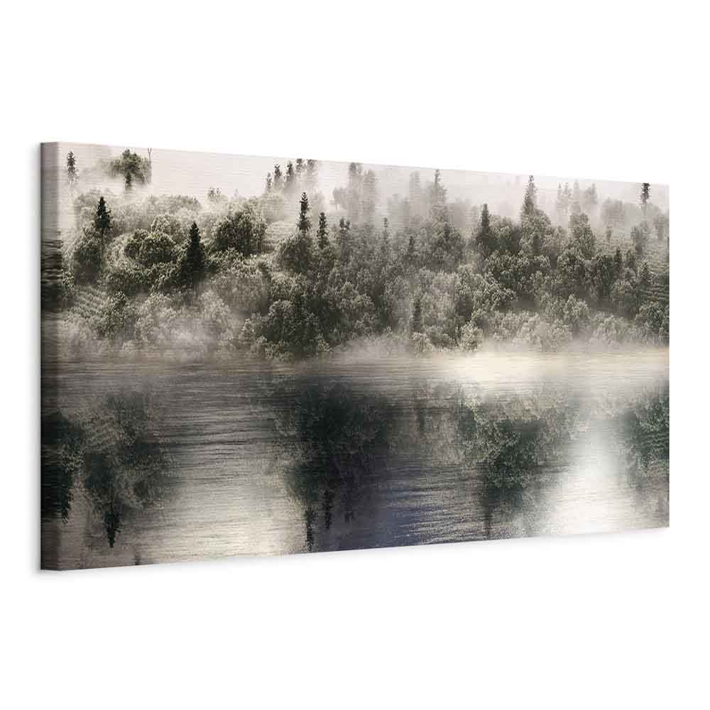 Wide Canvas Print Misty Forest by the Lake - Image 11