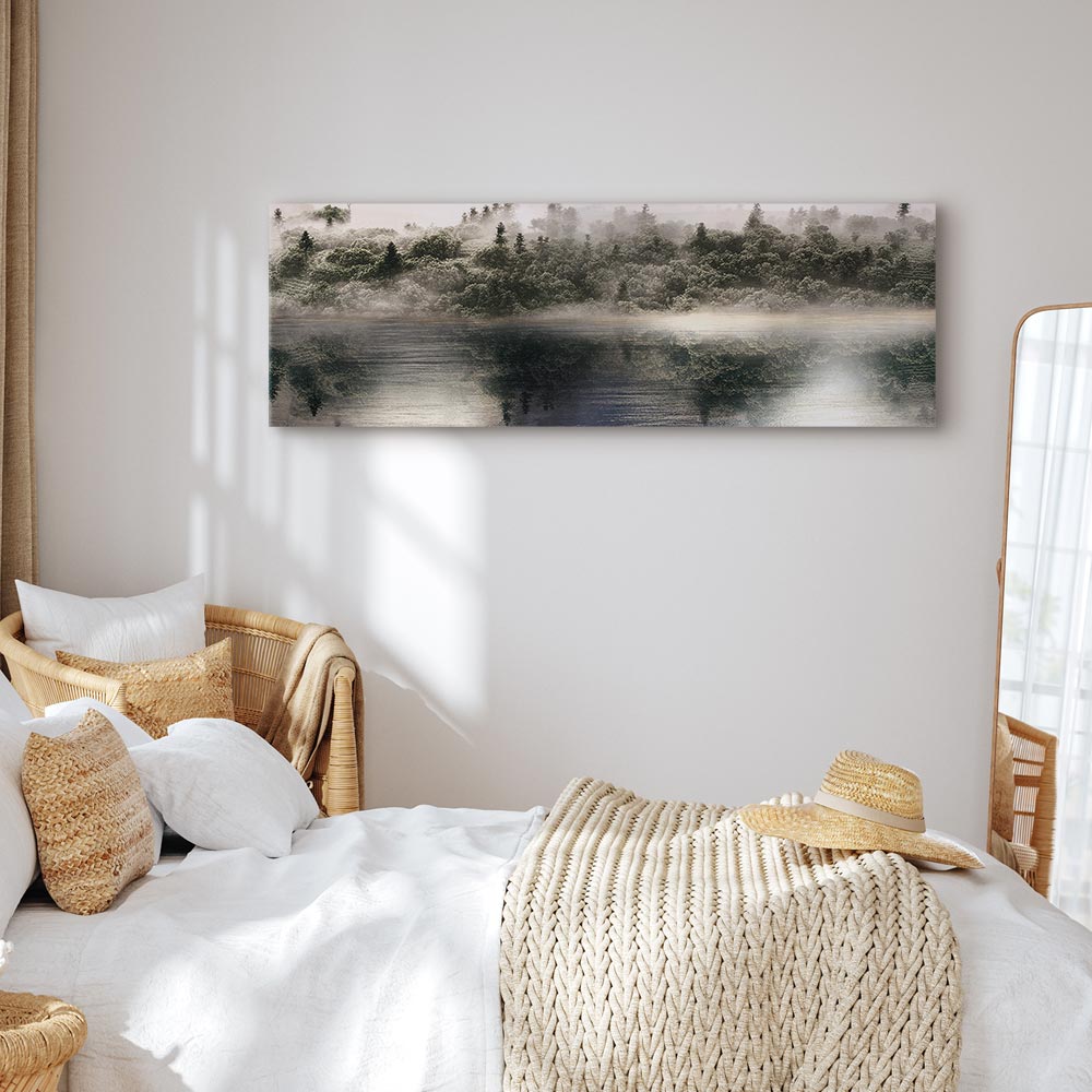 Wide Canvas Print Misty Forest by the Lake - Image 4