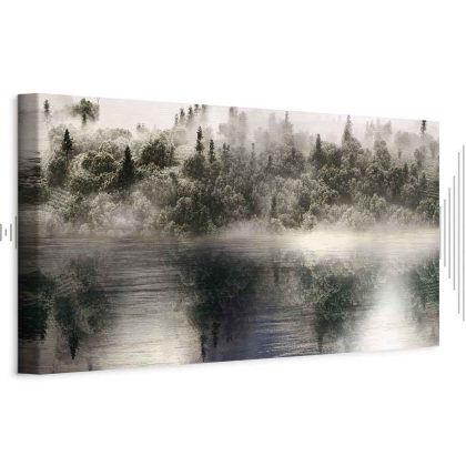 Wide Canvas Print Misty Forest by the Lake