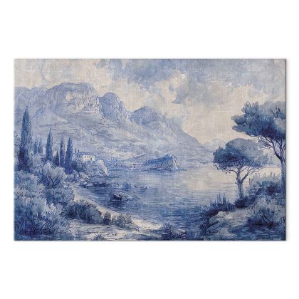 Canvas Print Mountain Coast in Blue Tones