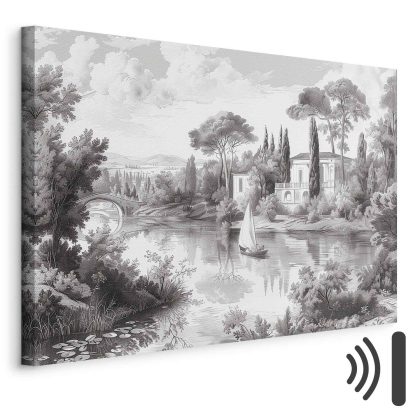 Canvas Print Classic Landscape with Villa and Lake