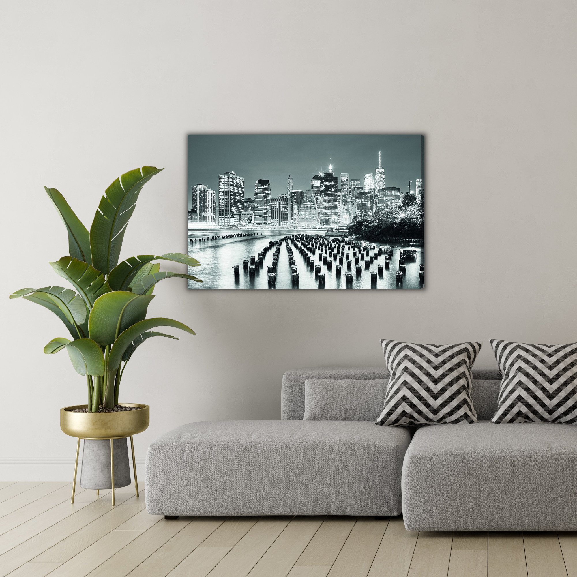 Leinwandbild New York bei Nacht schwarz weiß – Bild 4