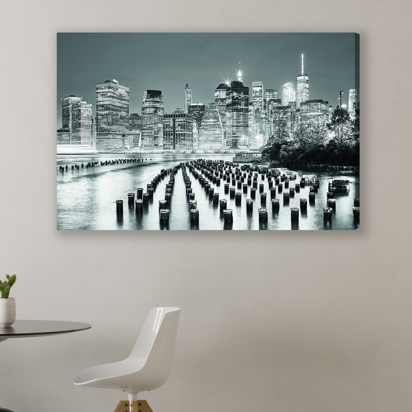 Leinwandbild New York bei Nacht schwarz weiß